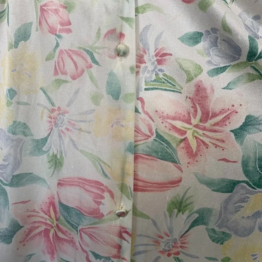 Vintage Vanity Fair Floral Satin Nightgown‎ Dress Button Up Women's Medium